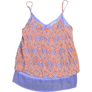 Everly S Aztec Print Tank Top Multicolor Hi-Low Chiffon Layered Boho Festival